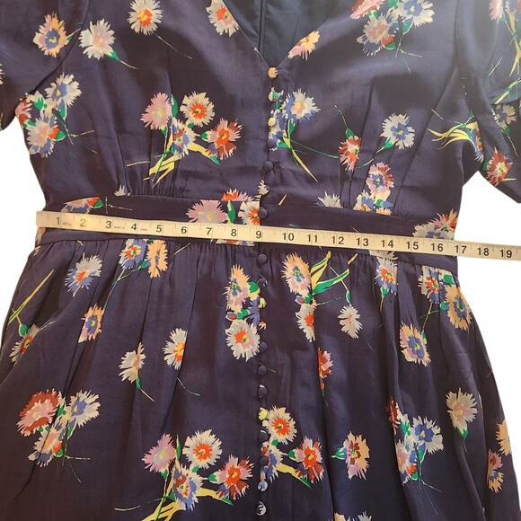 Madewell Silk Floral Mini Dress, button-front, tie-sleeve, retro-fit, size 12 - Picture 11 of 15